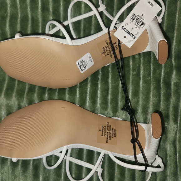 Express White Strappy Heels with Ankle Strap Item No. 25-203 - Picture 11 of 13